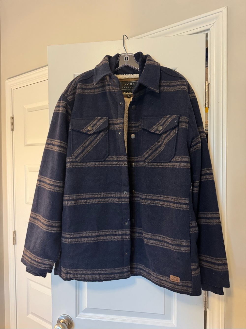 Jachs Navy and Tan Striped Shirt Jacket
